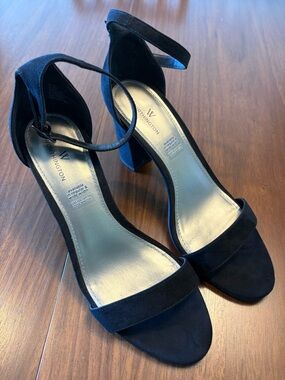 Worthington Black Suede Ankle-Strap Block Heel Sandals